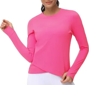 Women's Long Sleeve Compression Shirts Workout Tops Cross Hem Athletic Running Yoga T-Shirts with Thumb Hole