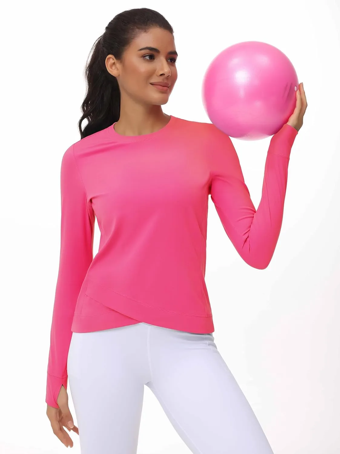 Women's Long Sleeve Compression Shirts Workout Tops Cross Hem Athletic Running Yoga T-Shirts with Thumb Hole