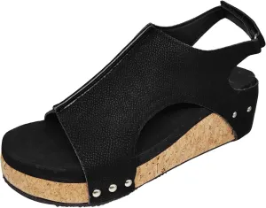 Women's Low Wedge Heels Summer Dressy Platform Sandals Cork Cushion Elastic Ankle Strap Slides Sandals Lightweight for All Day Wear Comfortable Outdoor Shoes