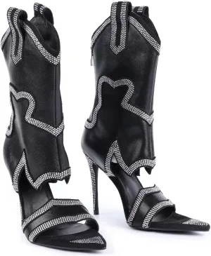 Women's Open Toe Booties Stiletto Fashion Rhinestone Short Boots Sexy Western Boots for Women Mid-calf Boots with Sparkly Crystal High Heel Elegance Peep Toe Boots