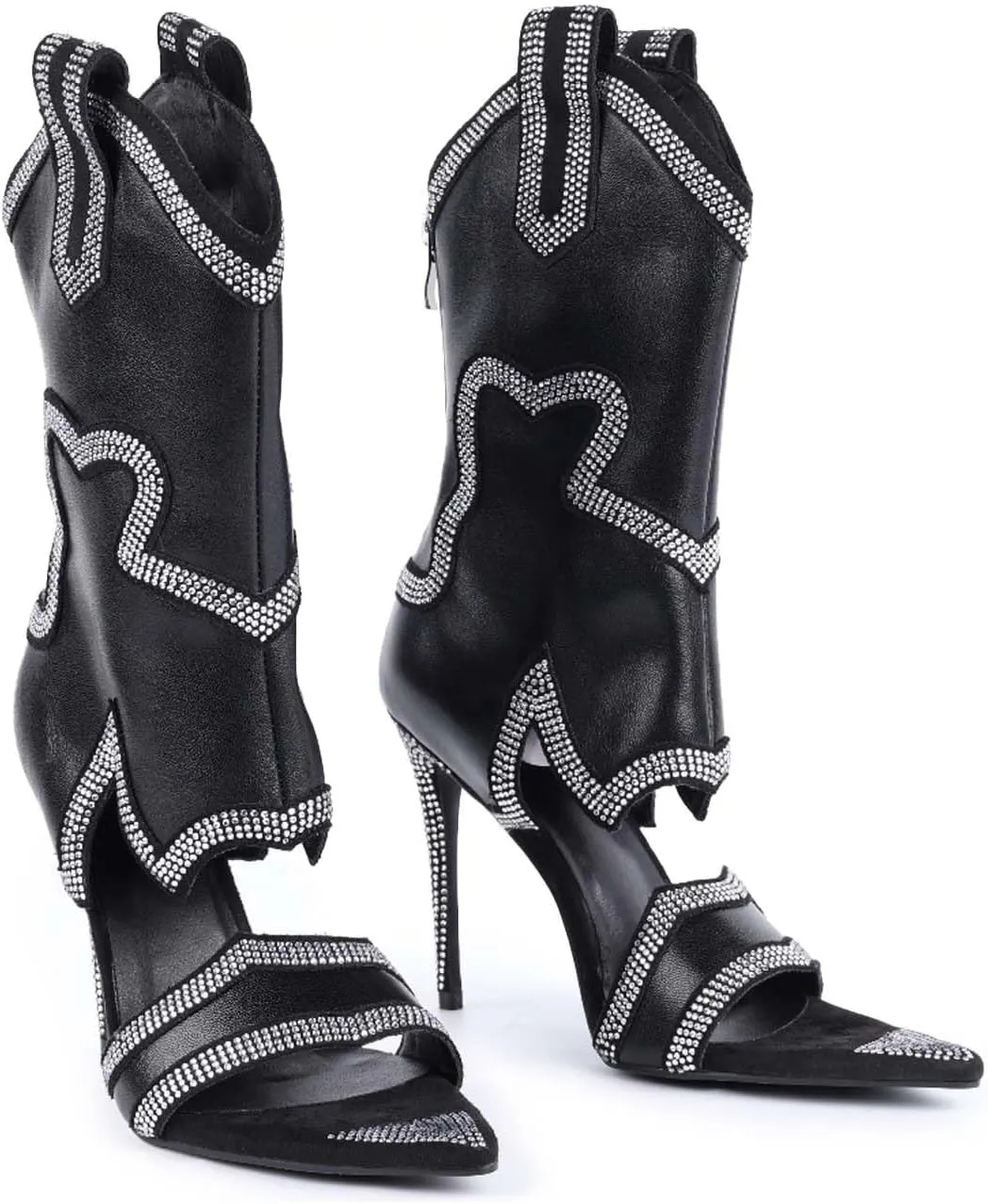 Women's Open Toe Booties Stiletto Fashion Rhinestone Short Boots Sexy Western Boots for Women Mid-calf Boots with Sparkly Crystal High Heel Elegance Peep Toe Boots