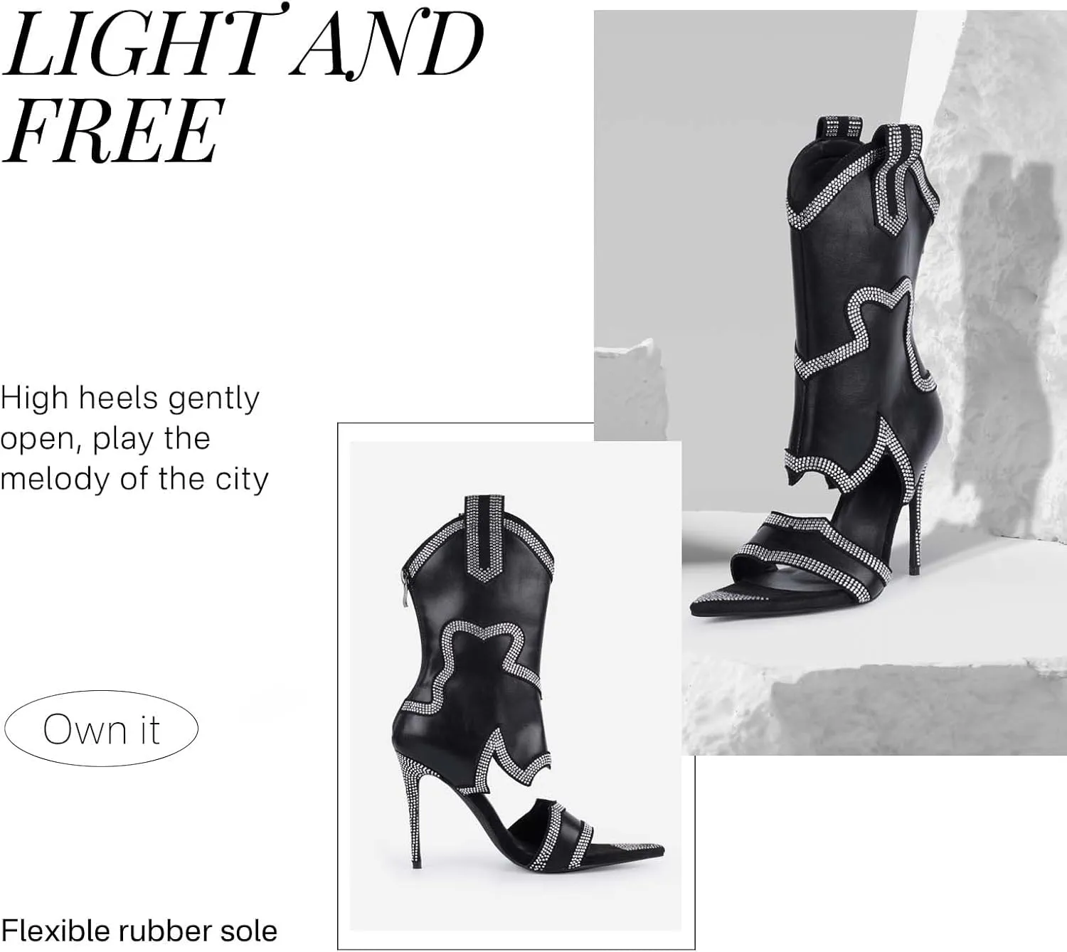 Women's Open Toe Booties Stiletto Fashion Rhinestone Short Boots Sexy Western Boots for Women Mid-calf Boots with Sparkly Crystal High Heel Elegance Peep Toe Boots