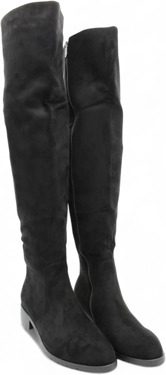 Womens Over the Knee Black Flat Heel Boots Round Toe Side-Zip with Back Pull Loop, Comfortable Winter Boots, Over the Knee Boots for Women, Snow Boots for Women
