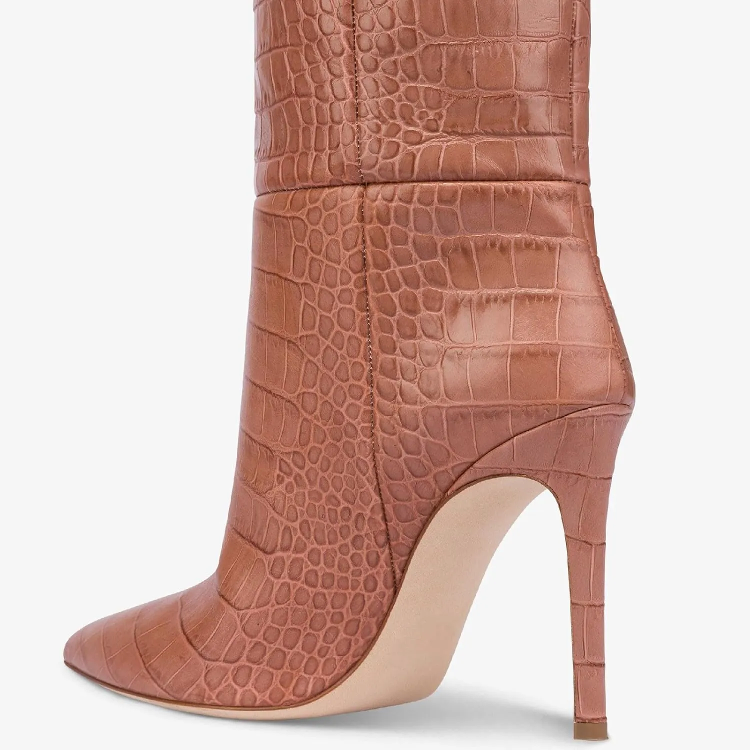 Women's Pointed Toe High Stiletto Heel Knee High Boots 3.94Inch/10cm Fashion Crocodile Calf Width Pull On High Heel Tall Boots Fall Winter Dressy Long Boots for Women