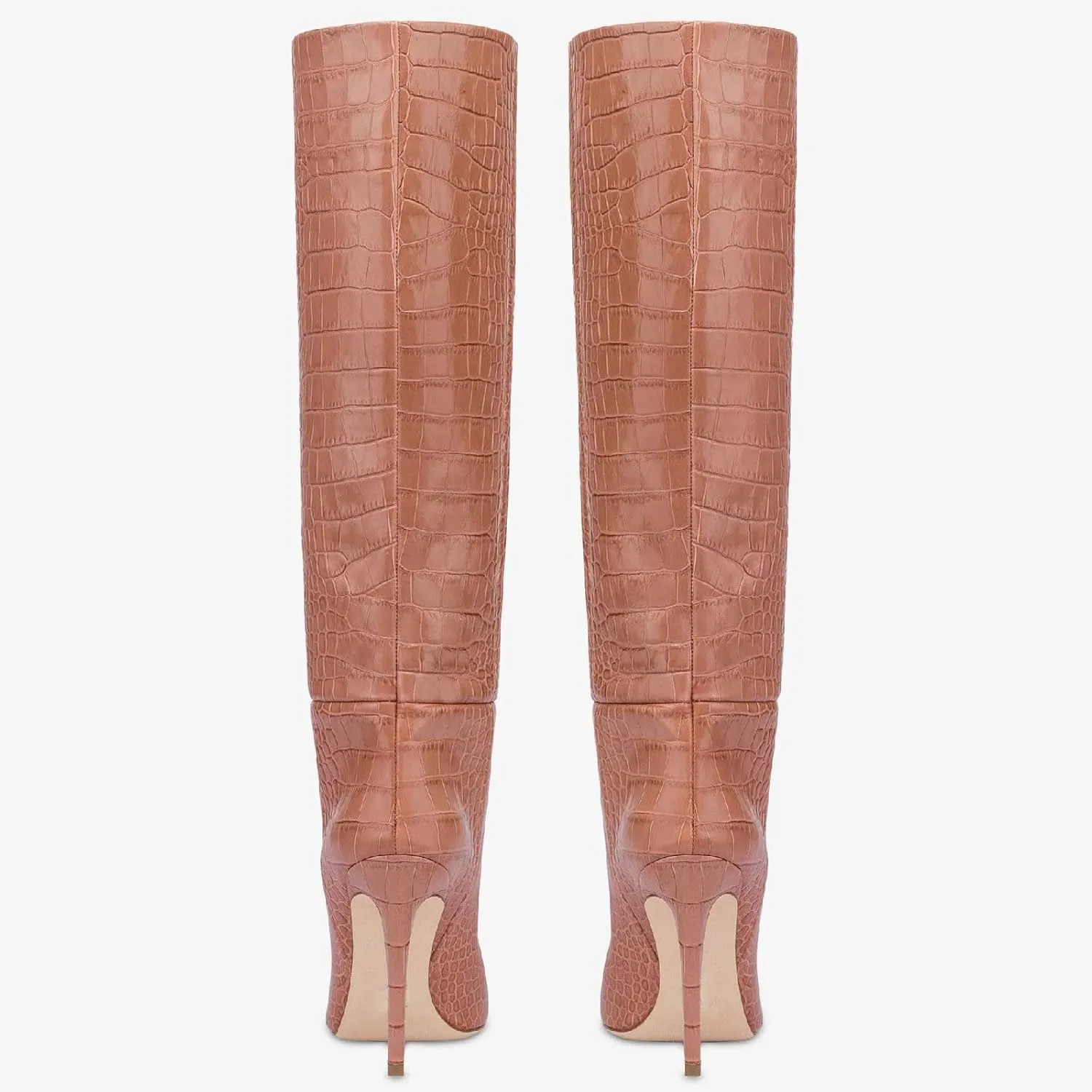 Women's Pointed Toe High Stiletto Heel Knee High Boots 3.94Inch/10cm Fashion Crocodile Calf Width Pull On High Heel Tall Boots Fall Winter Dressy Long Boots for Women