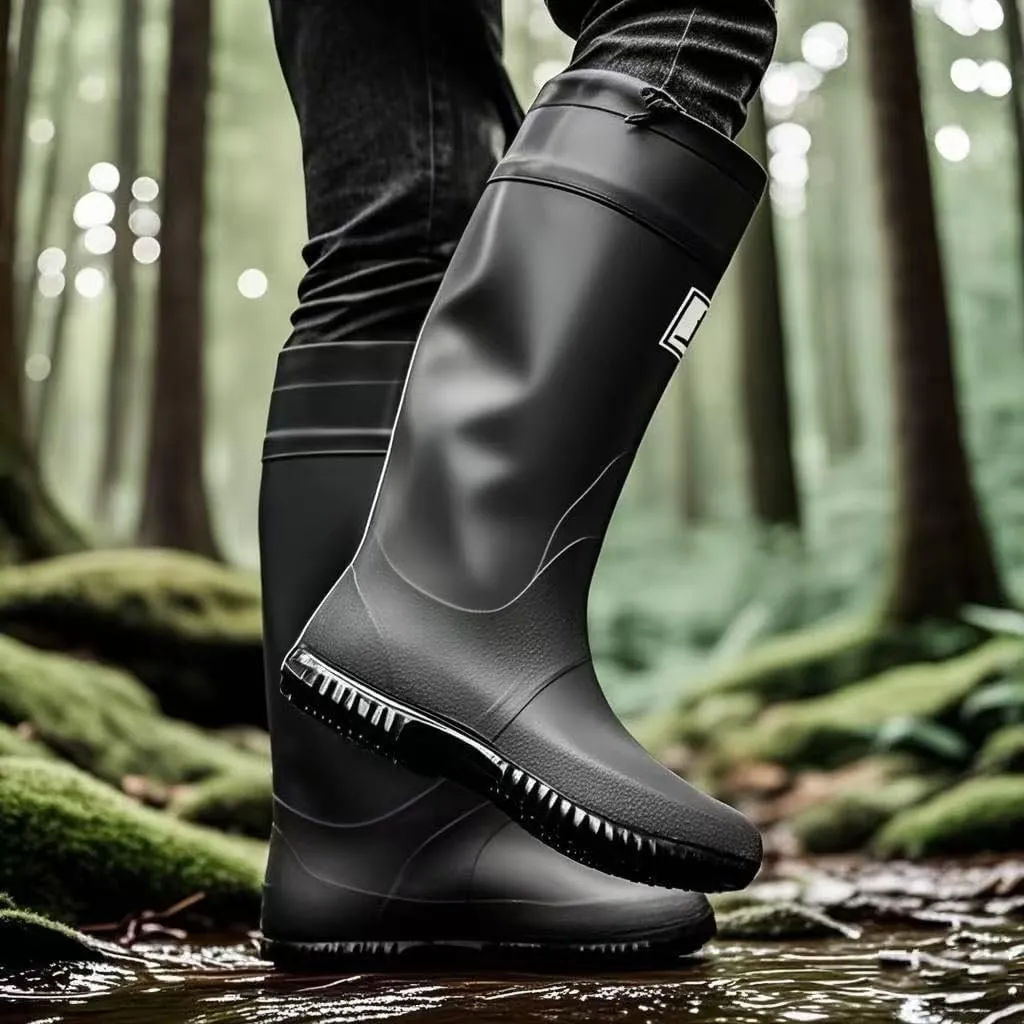 Womens Rain Boots Waterproof Packable Tall Water Boots with Adjustable Buckle Lightweight Shoes Mud for Garden Outdoor Work Fishing