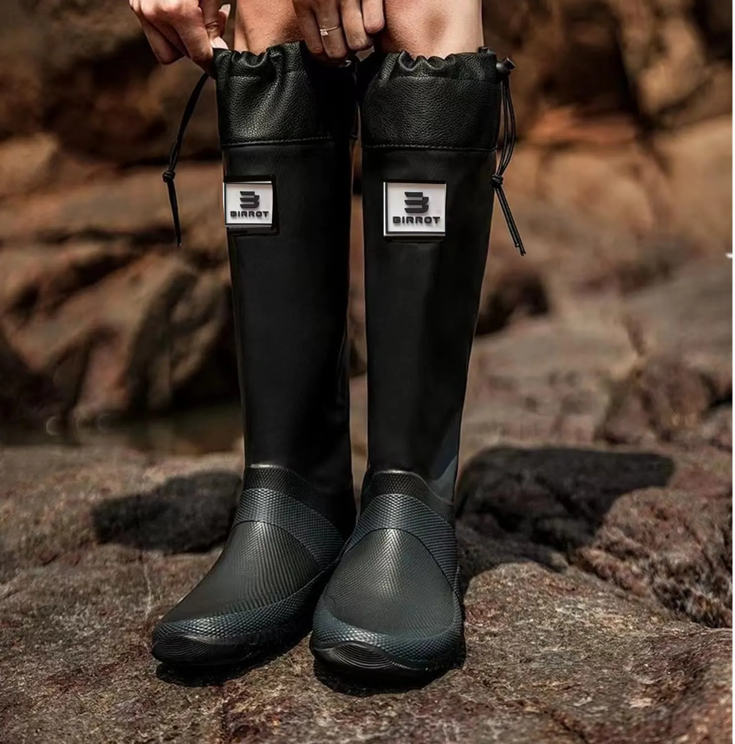 Womens Rain Boots Waterproof Packable Tall Water Boots with Adjustable Buckle Lightweight Shoes Mud for Garden Outdoor Work Fishing