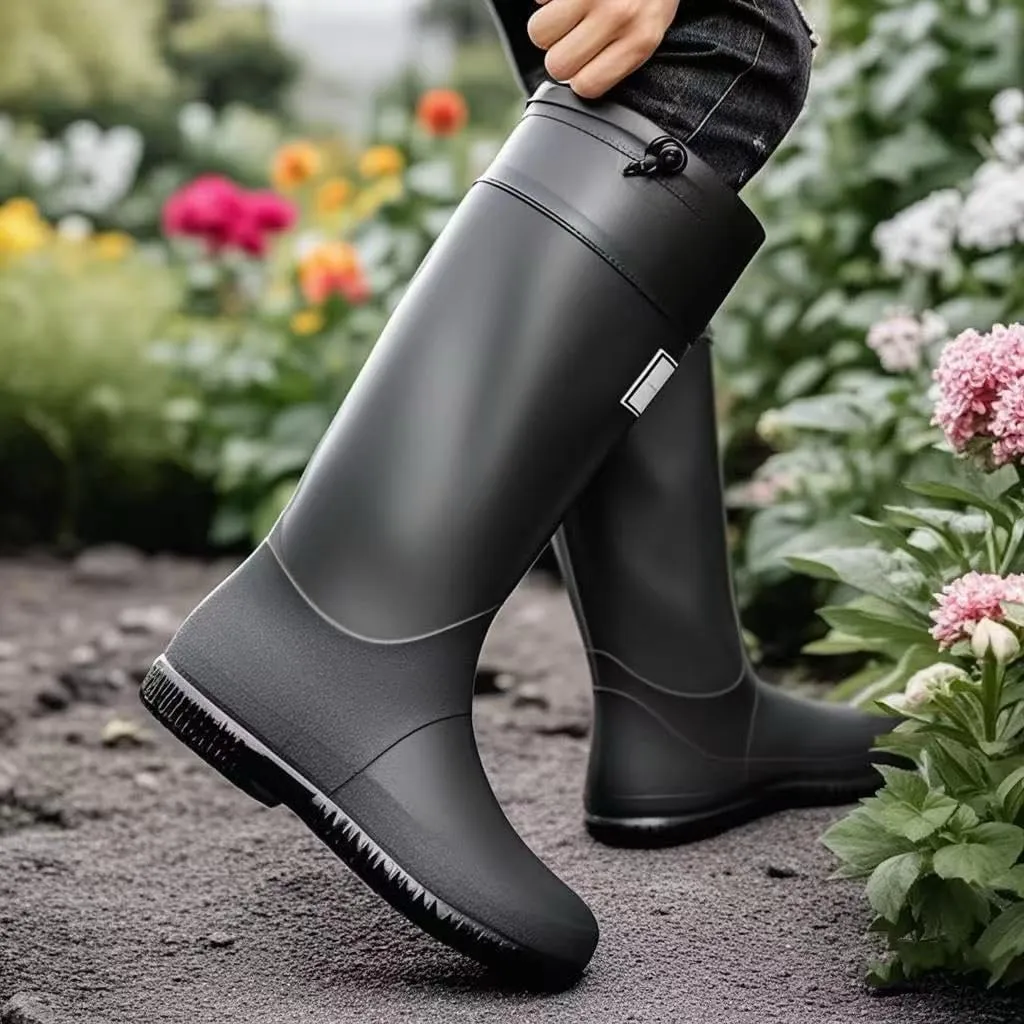 Womens Rain Boots Waterproof Packable Tall Water Boots with Adjustable Buckle Lightweight Shoes Mud for Garden Outdoor Work Fishing