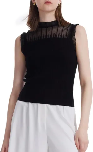 Womens Sleeveless Tank Tops Lace Top with Ruffle