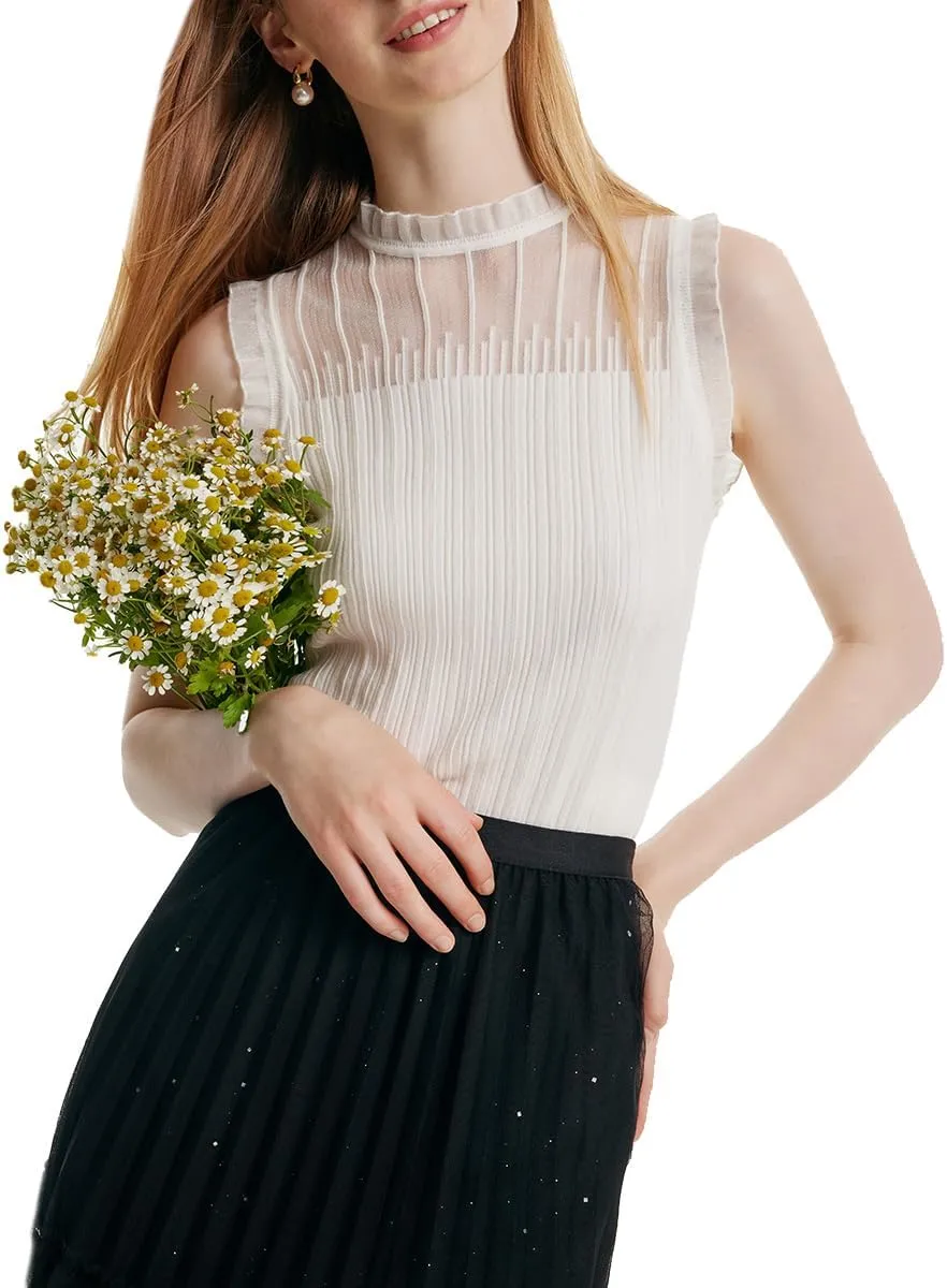 Womens Sleeveless Tank Tops Lace Top with Ruffle