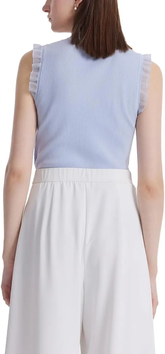 Womens Sleeveless Tank Tops Lace Top with Ruffle