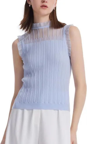 Womens Sleeveless Tank Tops Lace Top with Ruffle