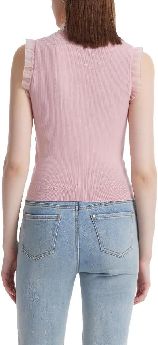 Womens Sleeveless Tank Tops Lace Top with Ruffle
