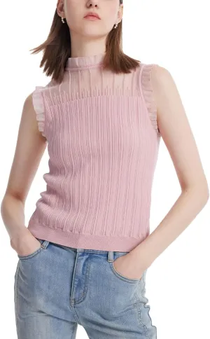 Womens Sleeveless Tank Tops Lace Top with Ruffle