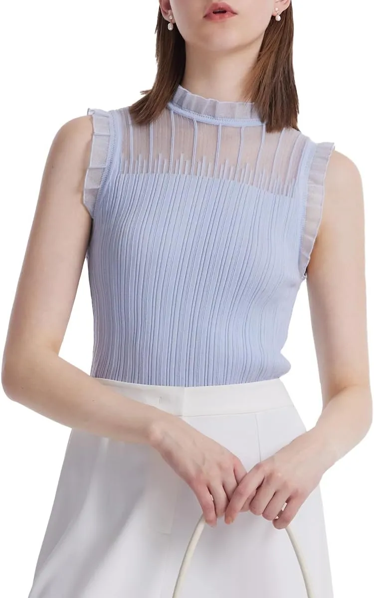 Womens Sleeveless Tank Tops Lace Top with Ruffle
