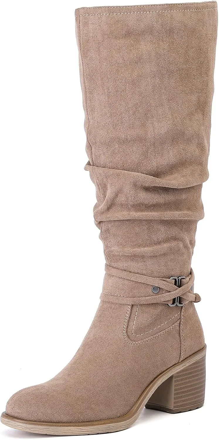 Women's Slouchy Knee High Boots Riding Combat Boots with Chunky Heel,Comfortable and Fashionable for Fall and Winter Wear for Women.