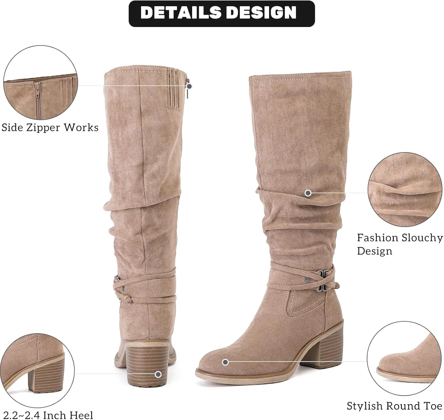 Women's Slouchy Knee High Boots Riding Combat Boots with Chunky Heel,Comfortable and Fashionable for Fall and Winter Wear for Women.