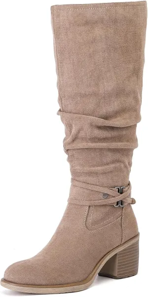 Women's Slouchy Knee High Boots Riding Combat Boots with Chunky Heel,Comfortable and Fashionable for Fall and Winter Wear for Women.
