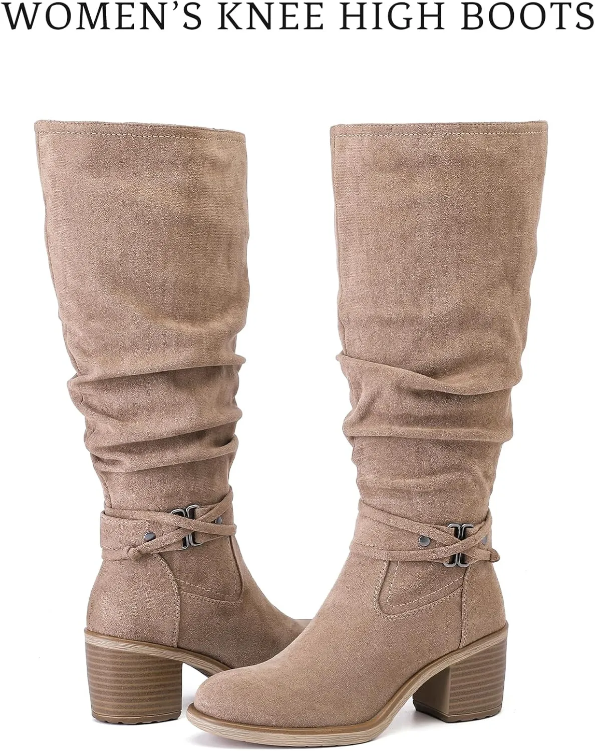 Women's Slouchy Knee High Boots Riding Combat Boots with Chunky Heel,Comfortable and Fashionable for Fall and Winter Wear for Women.
