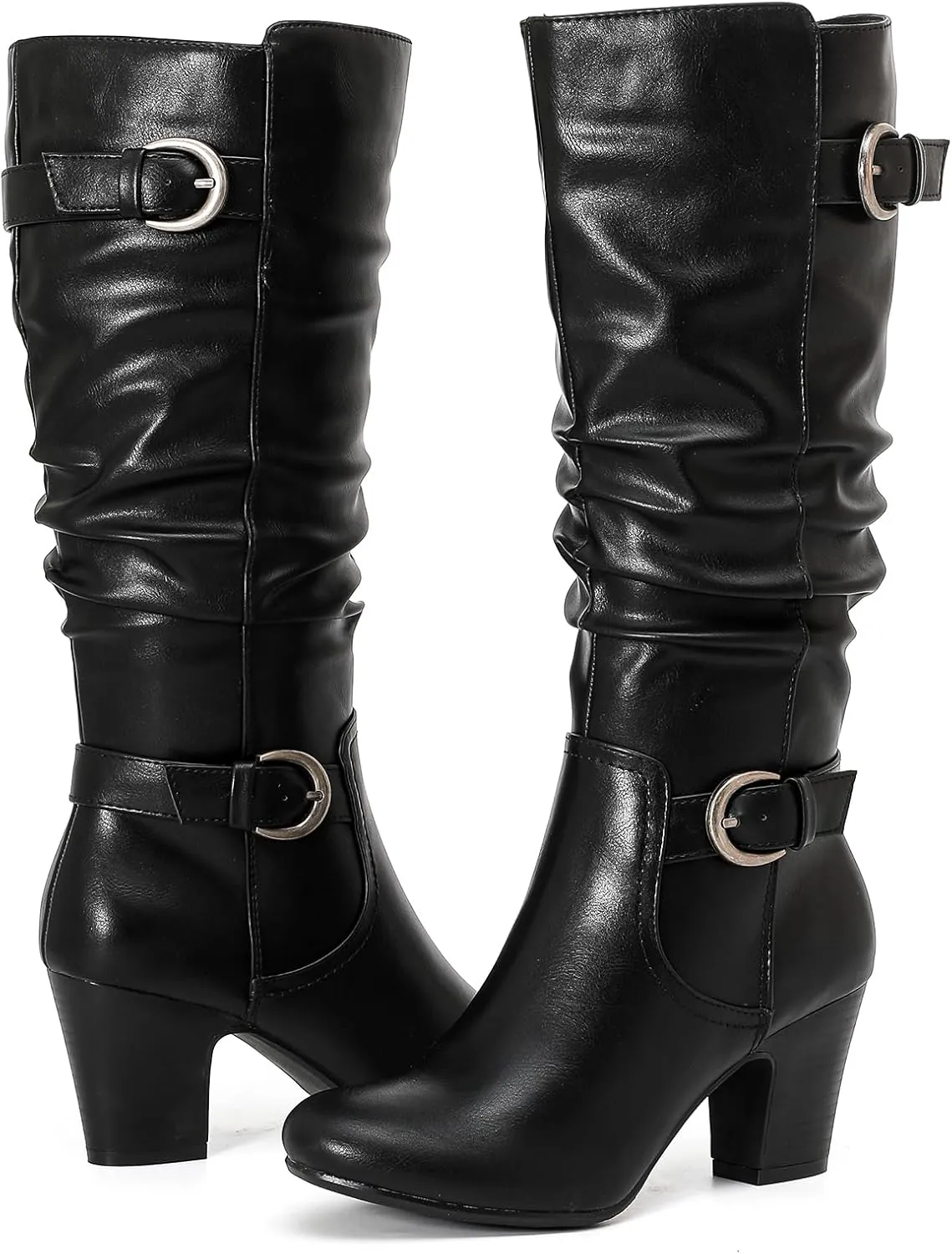 Women's Slouchy Knee High Boots with Chunky Heel, Pointed Toe, Comfortable and Fashionable for Fall and Winter Wear for Women.