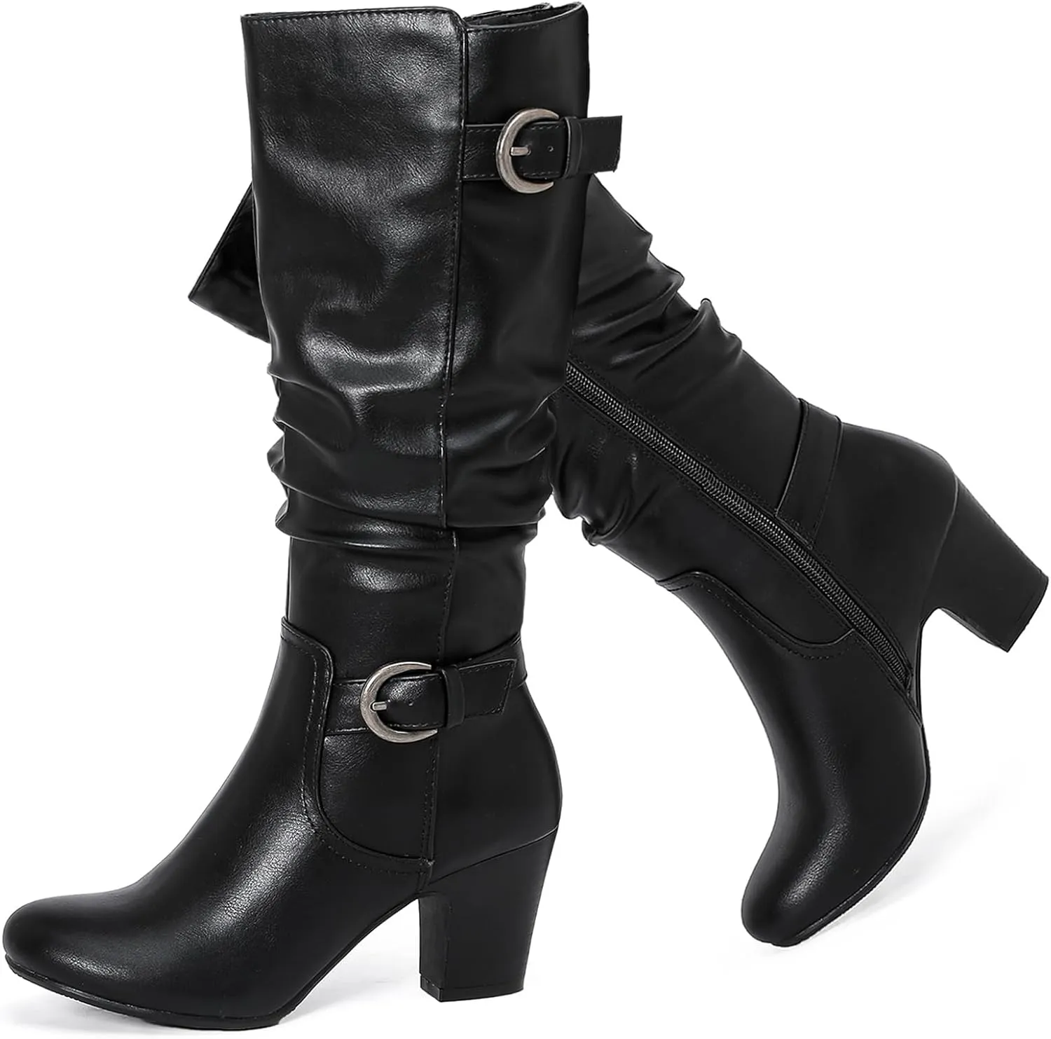 Women's Slouchy Knee High Boots with Chunky Heel, Pointed Toe, Comfortable and Fashionable for Fall and Winter Wear for Women.