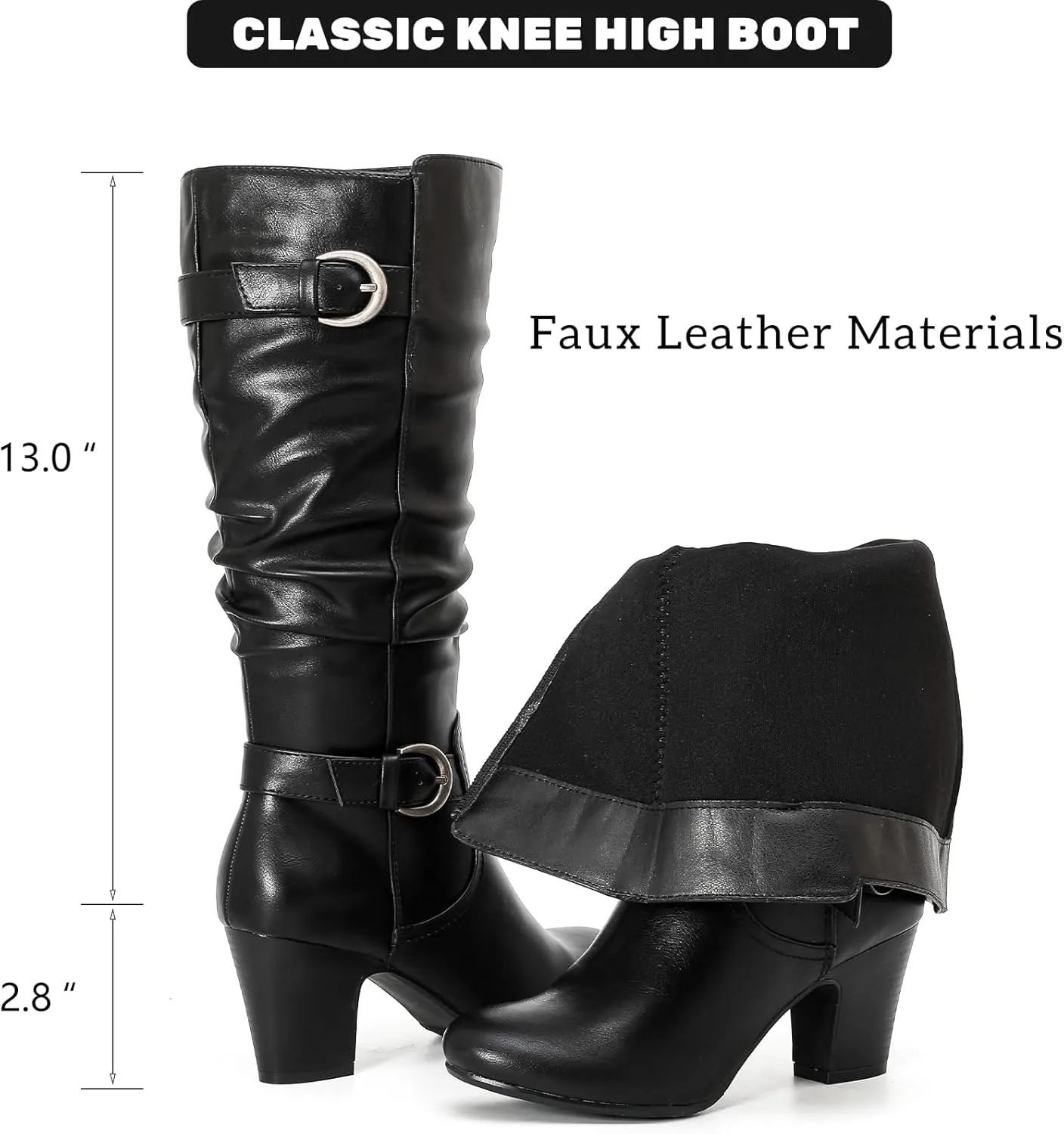 Women's Slouchy Knee High Boots with Chunky Heel, Pointed Toe, Comfortable and Fashionable for Fall and Winter Wear for Women.