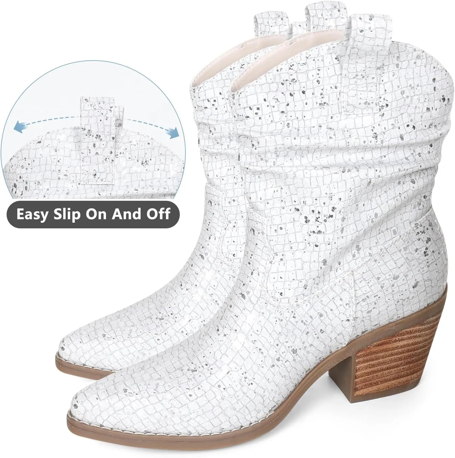 Womens Studded Cowboy Boots Fashion Vintage Sparkly Western Cowgirl Short Boots with Wide Calf Pointed Toe And Chunky Heel Design Ankle Boot