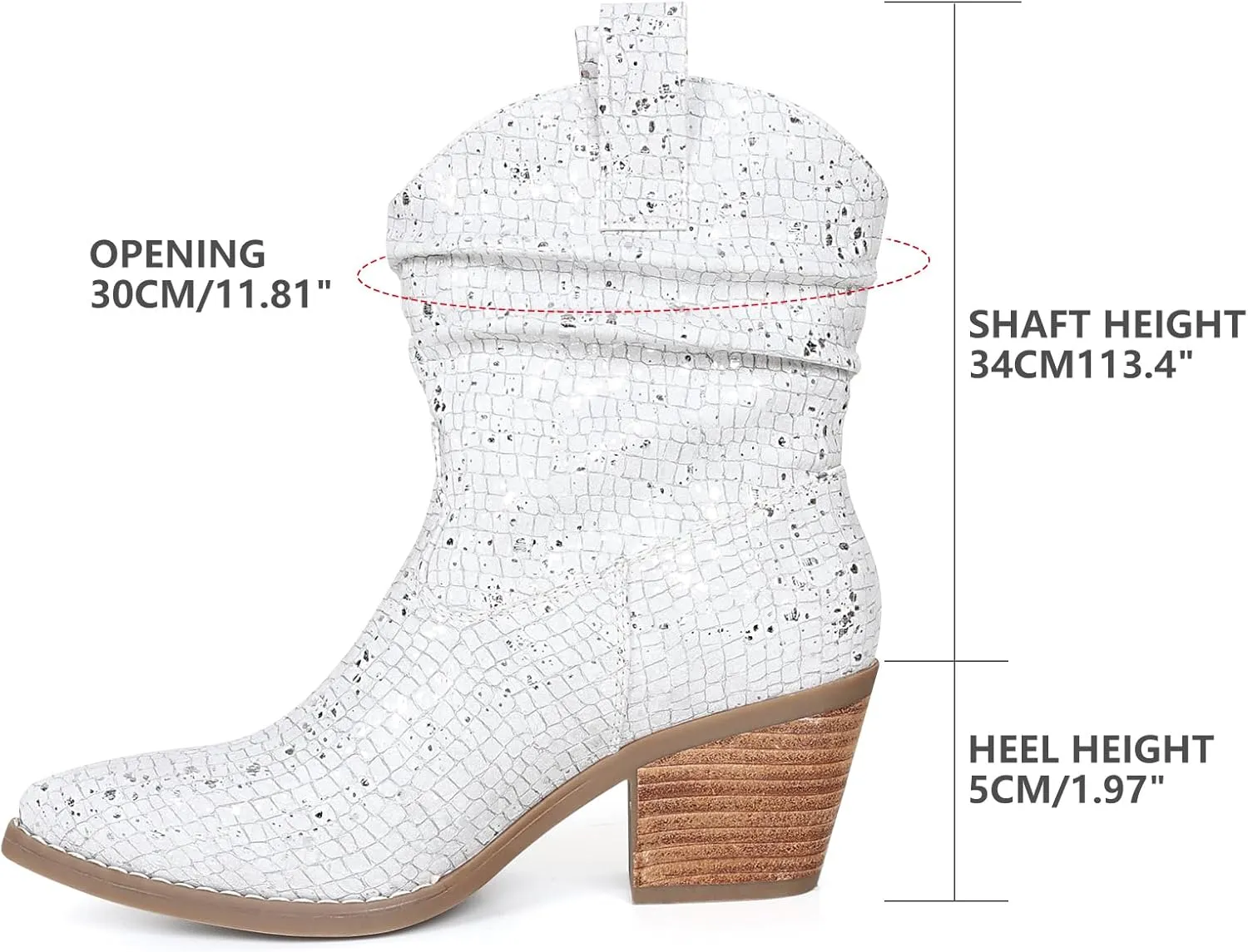 Womens Studded Cowboy Boots Fashion Vintage Sparkly Western Cowgirl Short Boots with Wide Calf Pointed Toe And Chunky Heel Design Ankle Boot