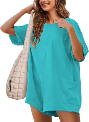 Womens T Shirt Romper Hot Shot Tee Romper for Summer Casual Short Sleeve Oversized Athletic Workout Outfits