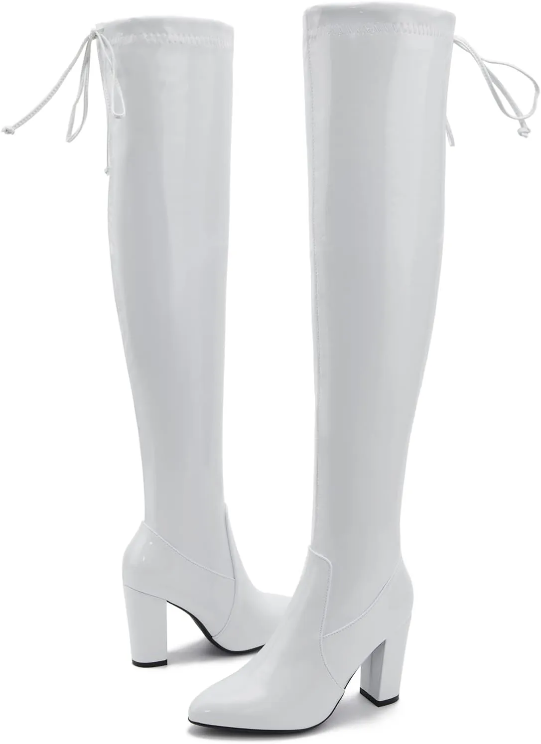 Women's Thigh High Boots Over The Knee Boot Sexy Pointed Toe Chunky Heels Boots Zipper Lace Up Long Boots