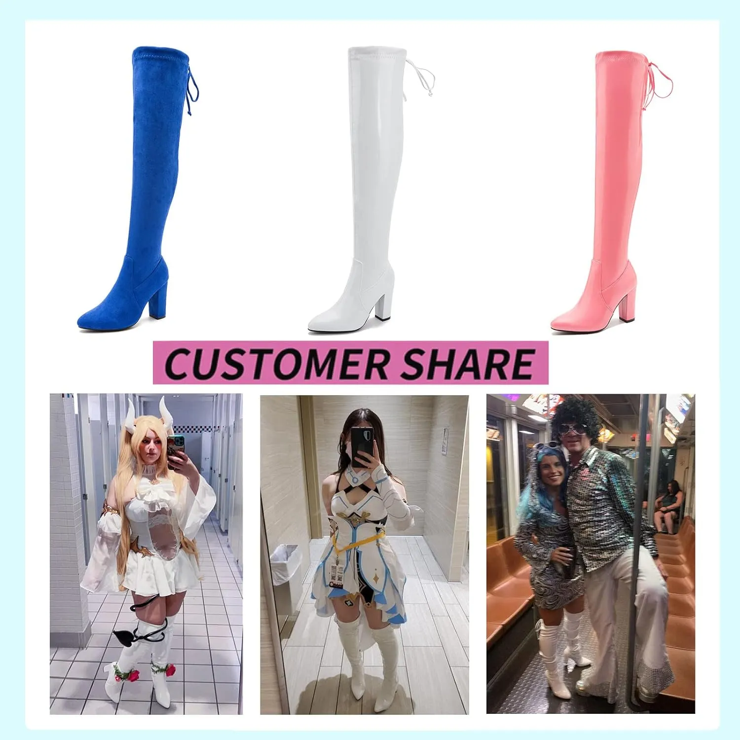 Women's Thigh High Boots Over The Knee Boot Sexy Pointed Toe Chunky Heels Boots Zipper Lace Up Long Boots