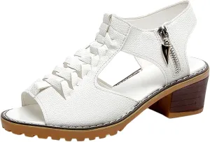 Womens Wedge Sandals Orthopedic Non Slip Chunky Heel Sandals Open Toe Cutout Zipper Summer Beach Shoes Concise Casual Summer Shoes on Feet All Day