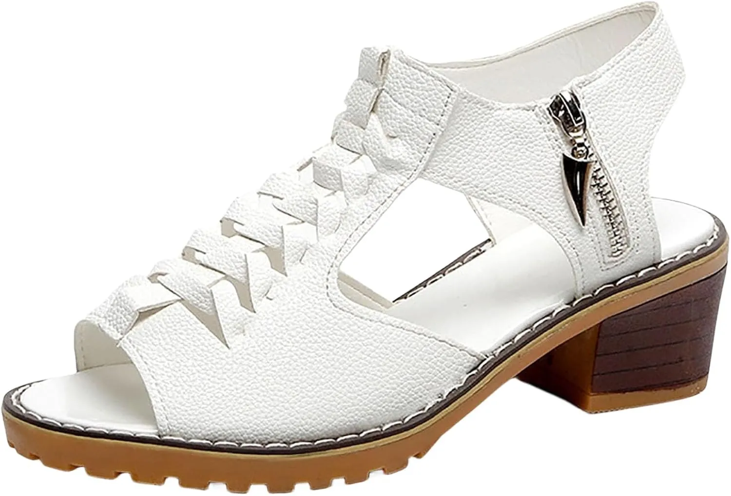 Womens Wedge Sandals Orthopedic Non Slip Chunky Heel Sandals Open Toe Cutout Zipper Summer Beach Shoes Concise Casual Summer Shoes on Feet All Day