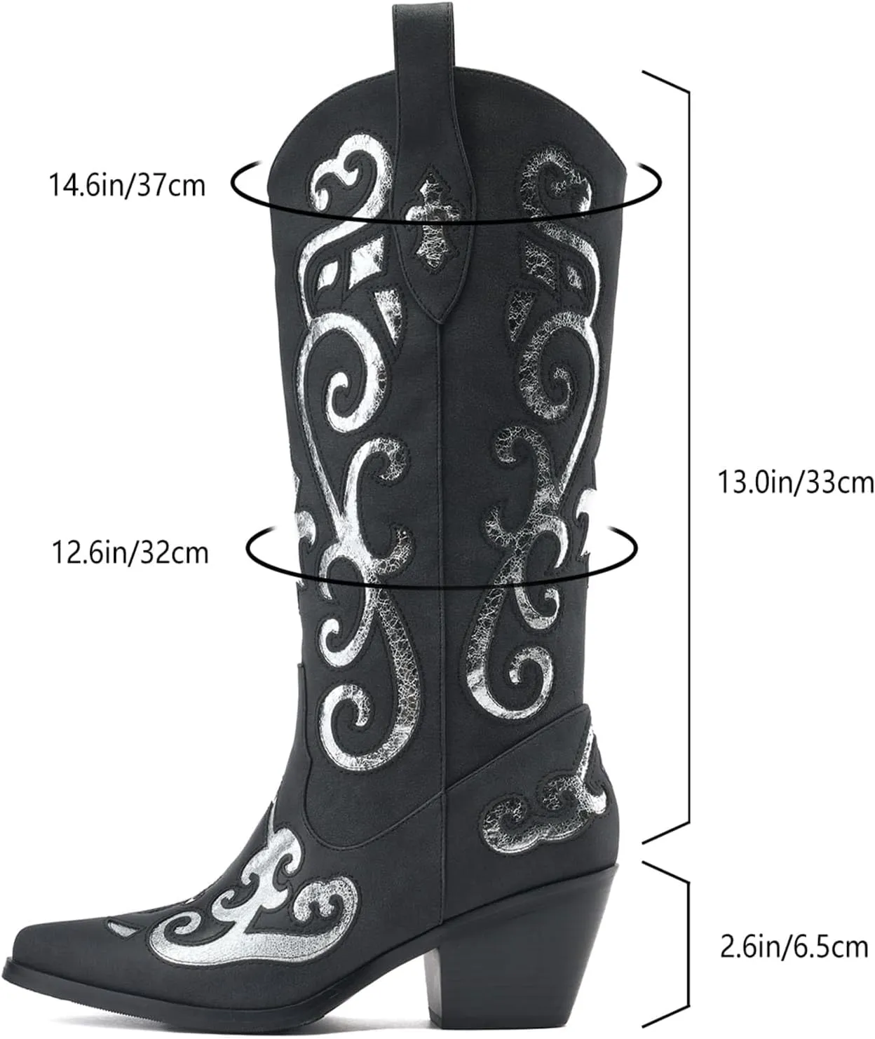 Women's Western Knee-high Boot Cowboy Boots for Women Cowgirl Mid Calf Boots Floral Embroidery Pointed Toe Chunky Heel 2.5" Ladies Western Boot
