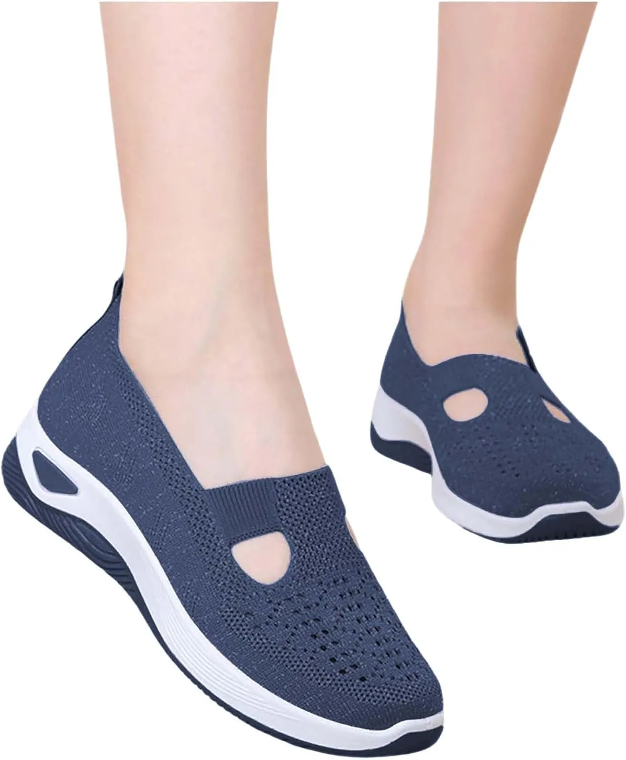 Women's Woven Orthopedic Breathable Soft Sole Tennis Shoes Men Mesh Casual Slip On Shoes Wedge Sneakers Black Tennis Shoe Loafers Casual Slip On
