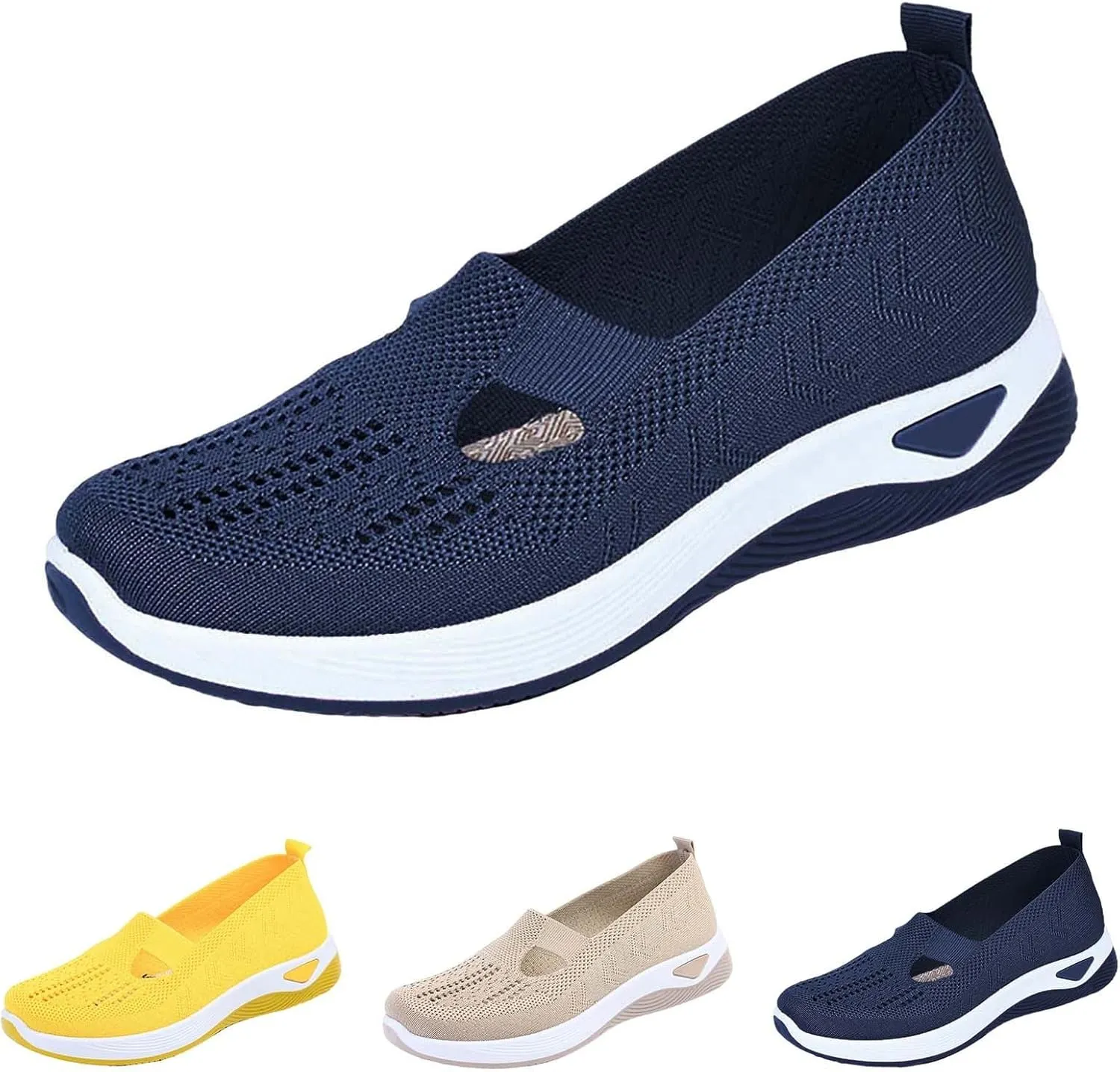 Women's Woven Orthopedic Breathable Soft Sole Tennis Shoes Men Mesh Casual Slip On Shoes Wedge Sneakers Black Tennis Shoe Loafers Casual Slip On