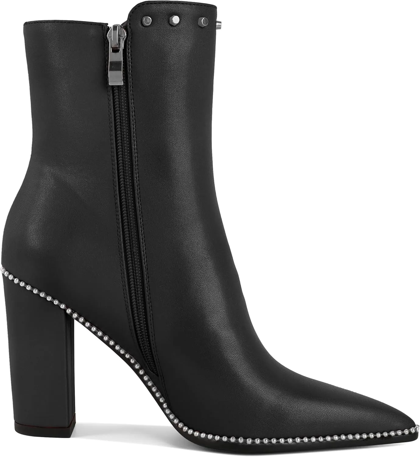 YODEKS Womens Ankle Booties 3.7 Inch Heel Chunky Boots Rivet Beaded Studded Pointed Toe Side Zipper Boots Size 5-13
