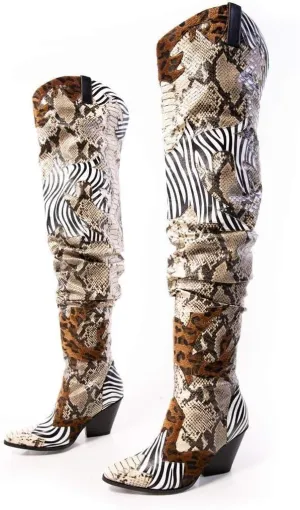 YOKI Cowgirl Boots Women, Over the Knee Western Cowboy Boots for Women with Chunky Block Heels