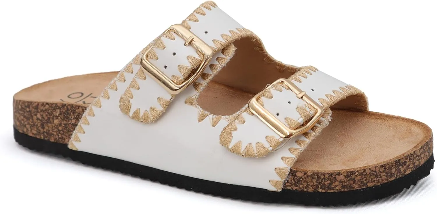 YOKI GIAN-218 Women's Woven Stitch Double Buckle Slide Sandal, Comfortable Summer Sandals for Women