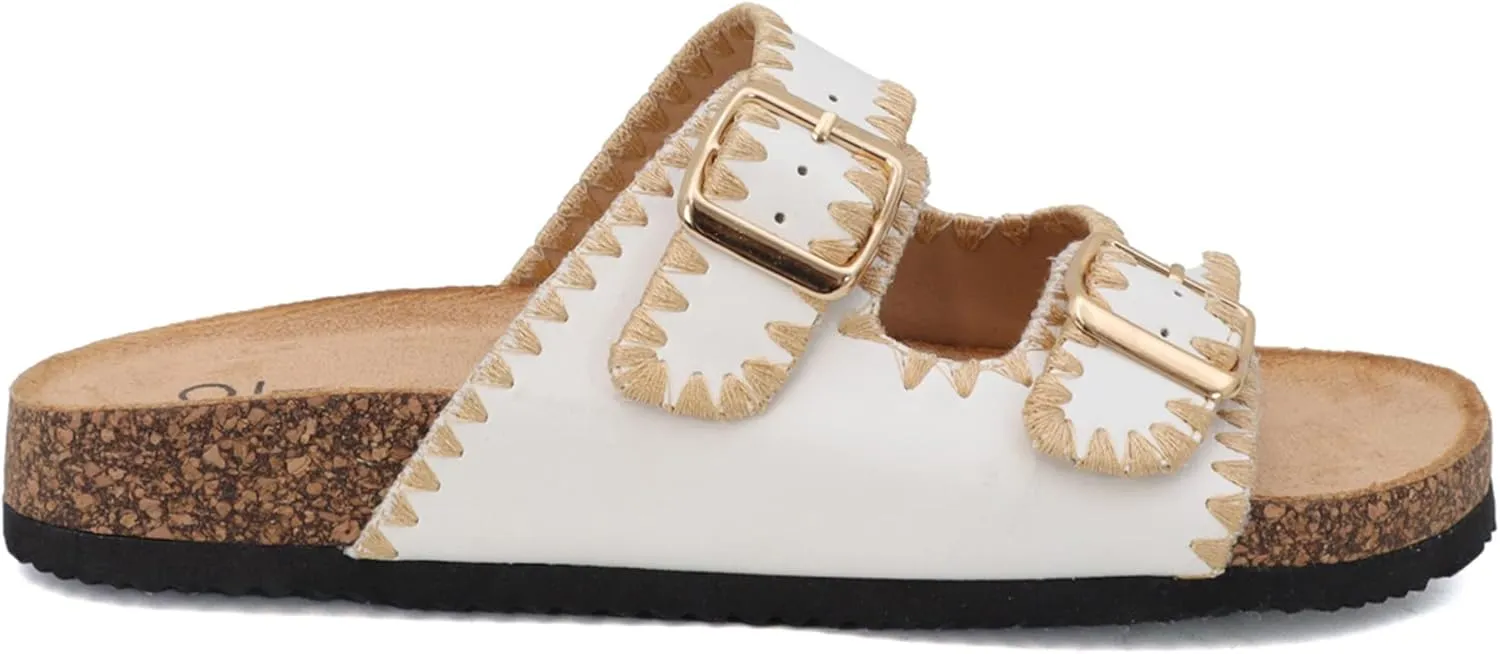 YOKI GIAN-218 Women's Woven Stitch Double Buckle Slide Sandal, Comfortable Summer Sandals for Women
