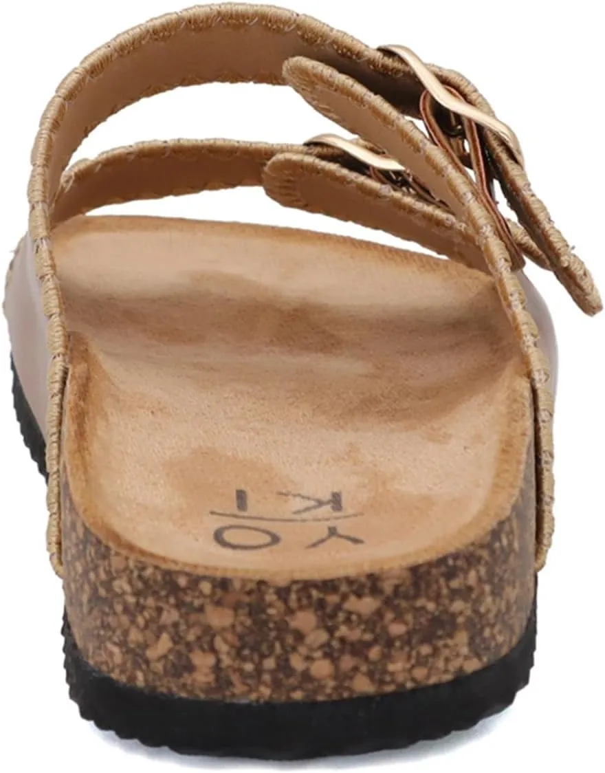 YOKI GIAN-218 Women's Woven Stitch Double Buckle Slide Sandal, Comfortable Summer Sandals for Women