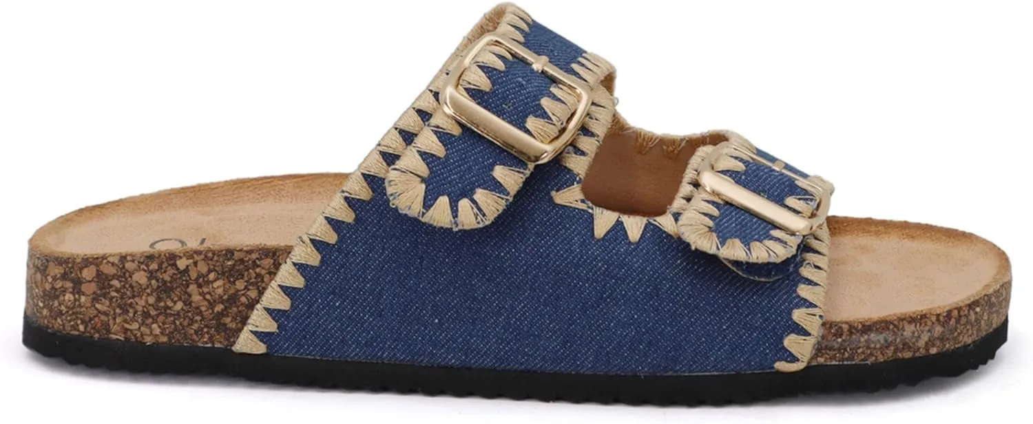 YOKI GIAN-218 Women's Woven Stitch Double Buckle Slide Sandal, Comfortable Summer Sandals for Women
