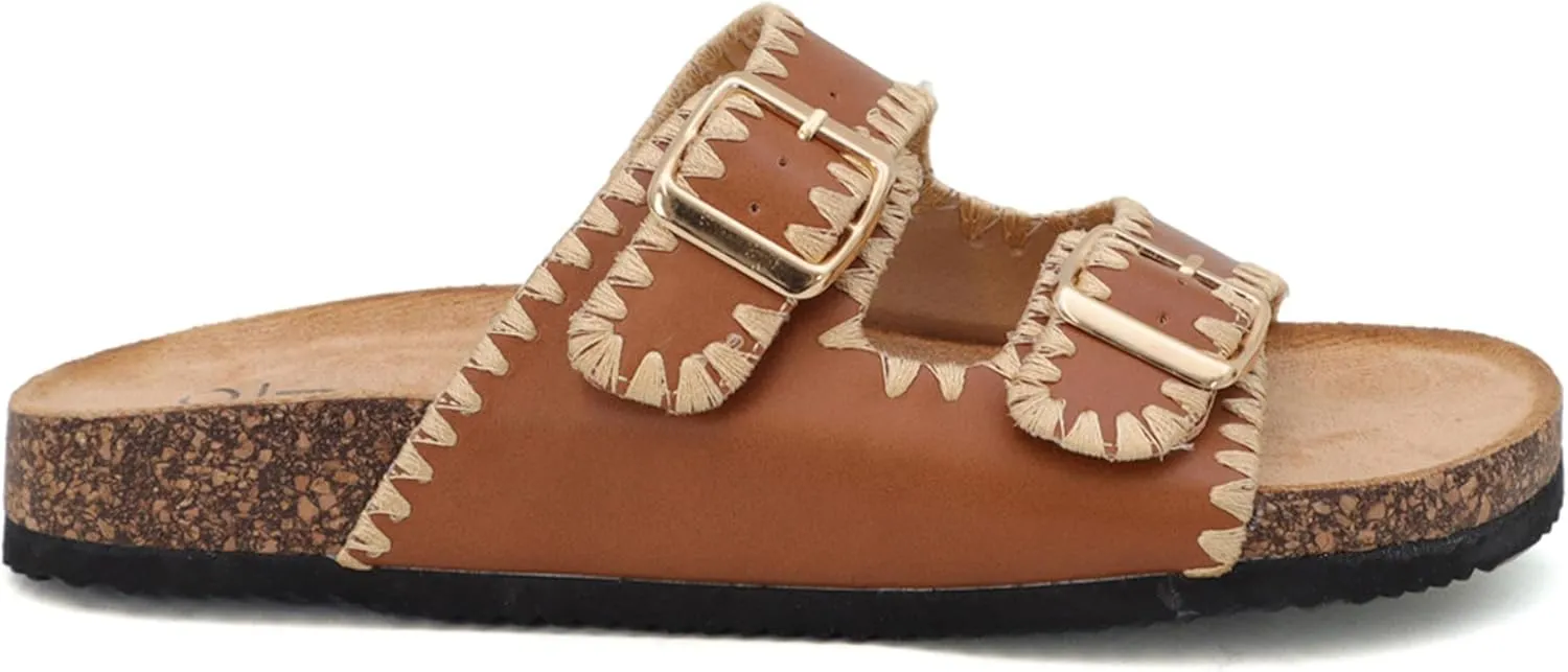 YOKI GIAN-218 Women's Woven Stitch Double Buckle Slide Sandal, Comfortable Summer Sandals for Women