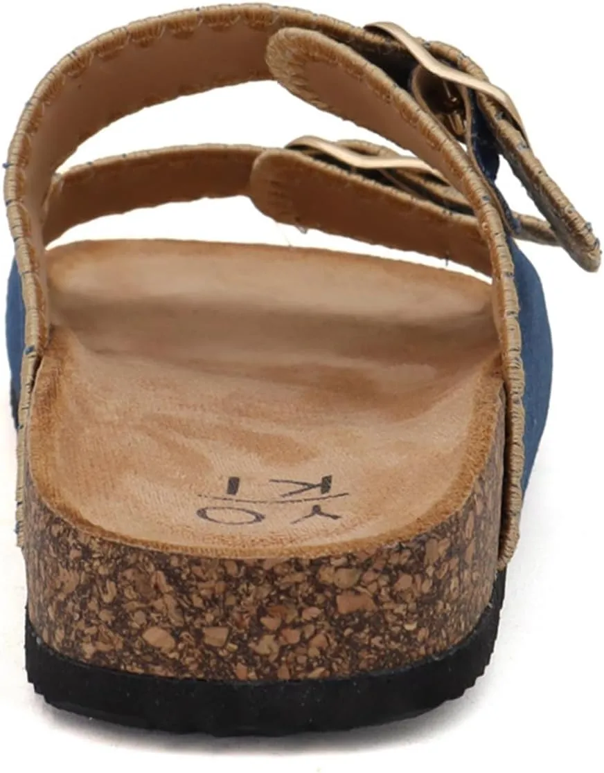 YOKI GIAN-218 Women's Woven Stitch Double Buckle Slide Sandal, Comfortable Summer Sandals for Women
