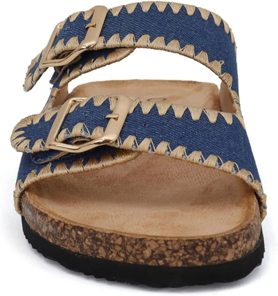 YOKI GIAN-218 Women's Woven Stitch Double Buckle Slide Sandal, Comfortable Summer Sandals for Women