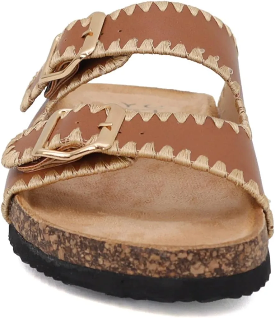 YOKI GIAN-218 Women's Woven Stitch Double Buckle Slide Sandal, Comfortable Summer Sandals for Women