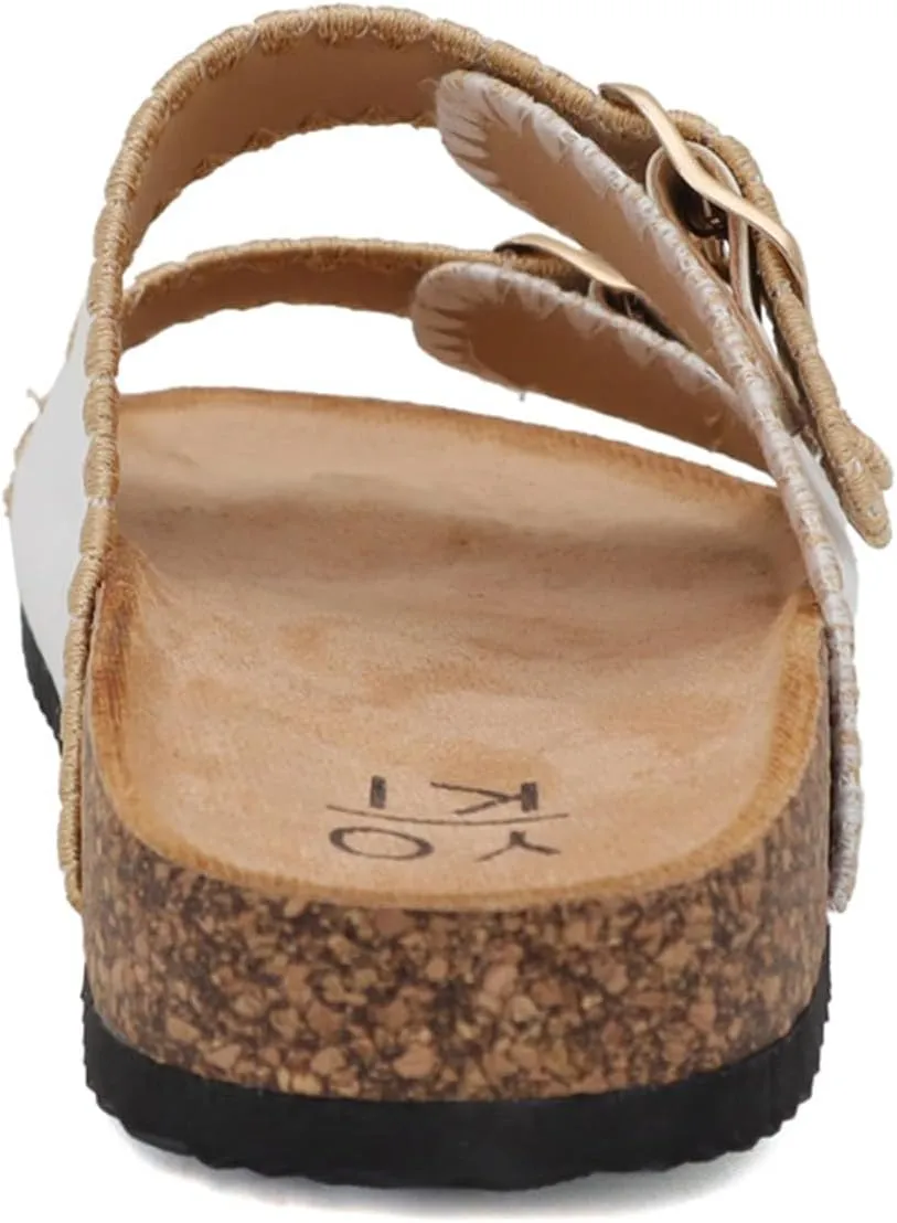 YOKI GIAN-218 Women's Woven Stitch Double Buckle Slide Sandal, Comfortable Summer Sandals for Women