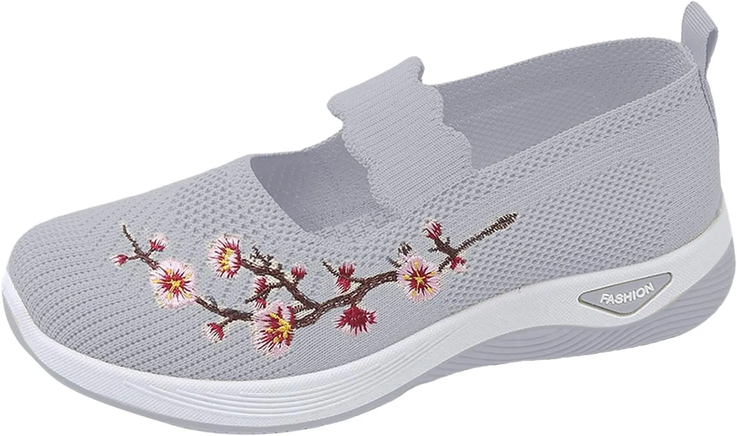 ZSpzx 2025 Women's Mesh Flats Shoes Breathable Slip on Casual Boat Shoes with Flower Embroidered Quick Dry Arch Support Non Slip Running Elastic Sneakers Closed Toe for Gym Travel Daily Wear