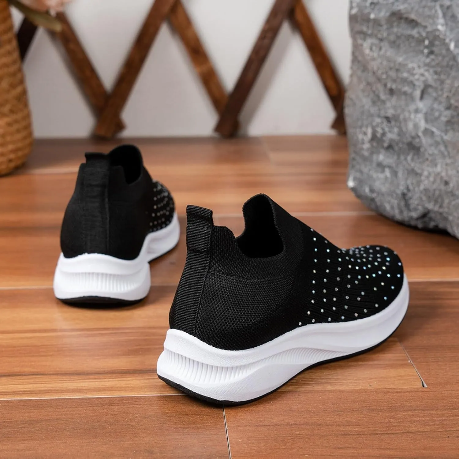 ZSpzx Orthopedic Rhinestones Walking Sneakers for Women Low Top Slip On Cushioned Footbed Ladies Jogging Tennis Sneaker Arch Support Soft Padded Breathable Comfy Shoes Plantar Fasciitis Footwear