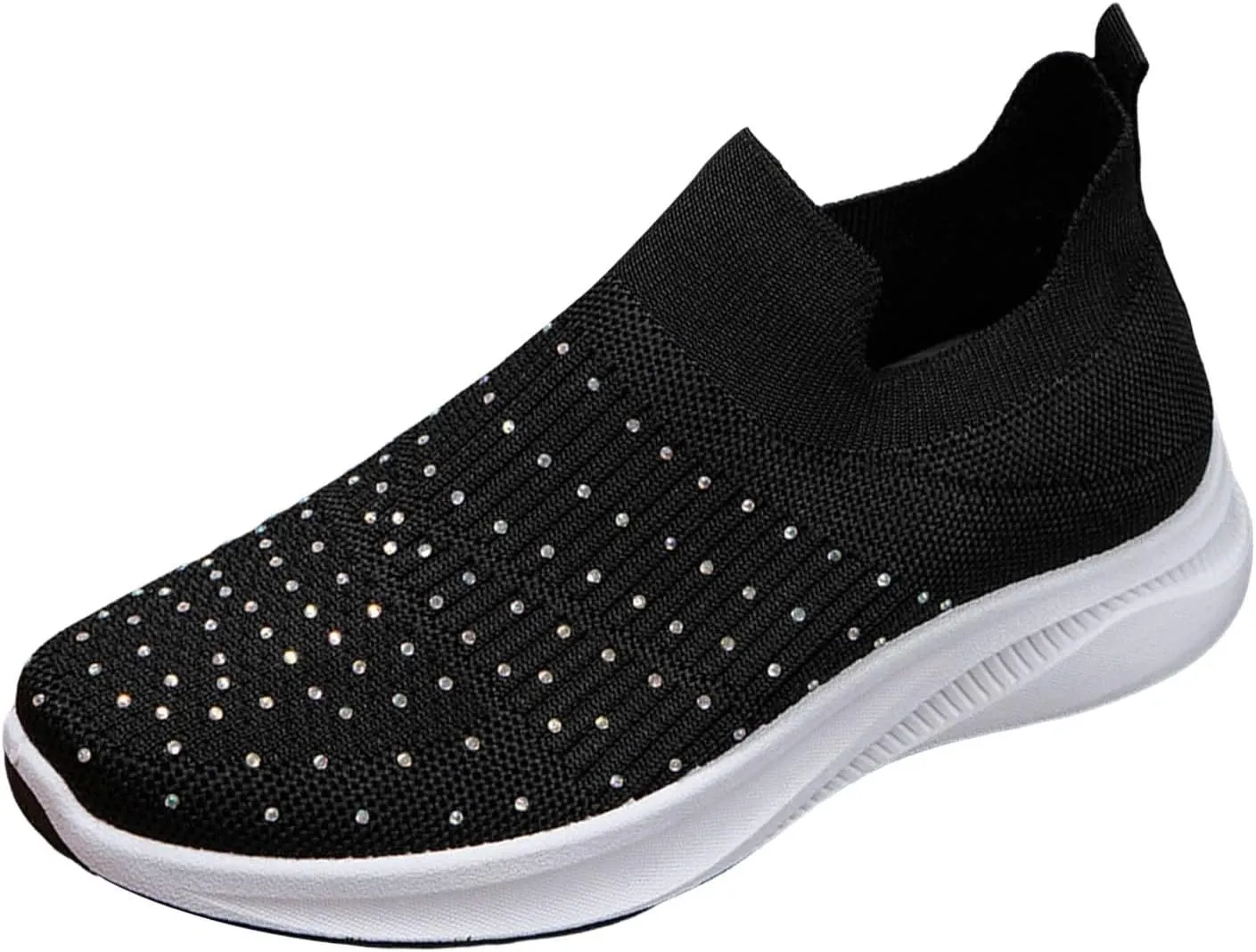 ZSpzx Orthopedic Rhinestones Walking Sneakers for Women Low Top Slip On Cushioned Footbed Ladies Jogging Tennis Sneaker Arch Support Soft Padded Breathable Comfy Shoes Plantar Fasciitis Footwear
